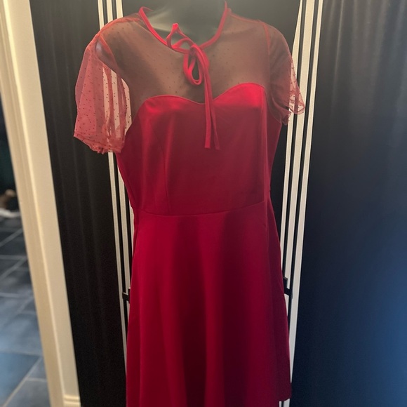 Scarlet Swing Dress with Sheer Sleeves - Picture 3 of 8